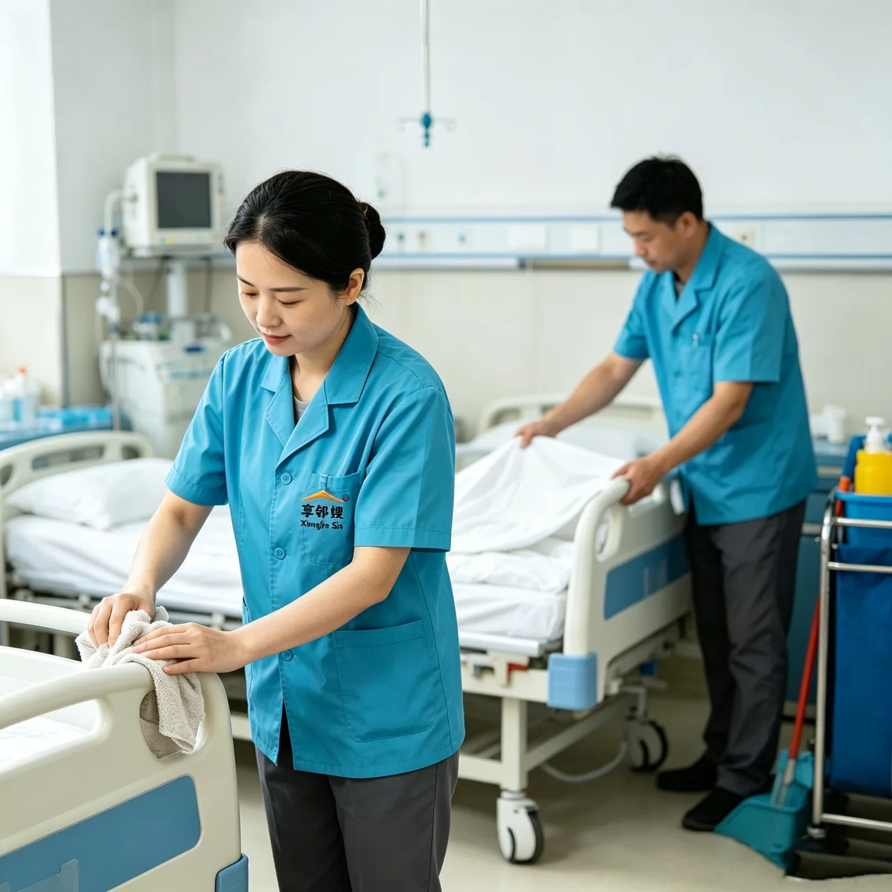 专业护理员为卧床老人整理被褥并进行照护