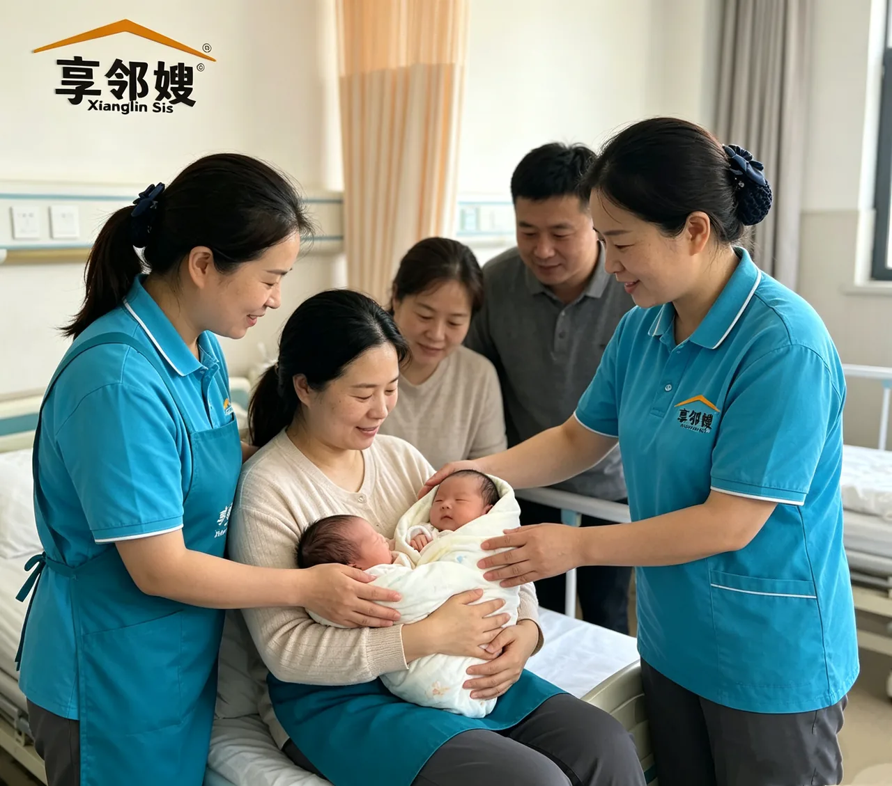 月嫂在家中抱着熟睡的新生儿